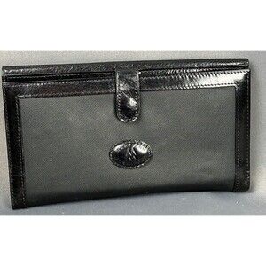 Vintage Mary Ann Rosenfeld Black Fabric Leather Trim Bifold Wallet 7" X 4" NOS